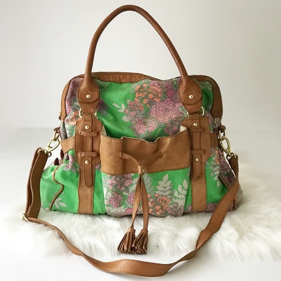 Anthropologie Handbags - Anthropologie Green Canvas Leather Cross Body Bag